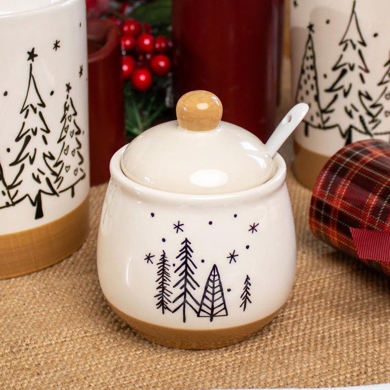 Darthome Christmas Tree Sugar Pot With Lid And Spoon Xmas