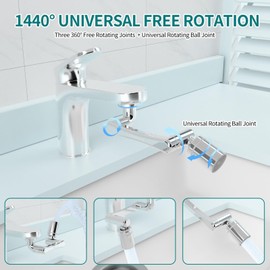 EXSSRACH 1440° Rotating Faucet Extender, Multifunctional 1080°+ 360° Swivel Extension Robotic Arm Sink Aerator for Kitchen/Bathroom, 2 Water Outlet Modes, Silver