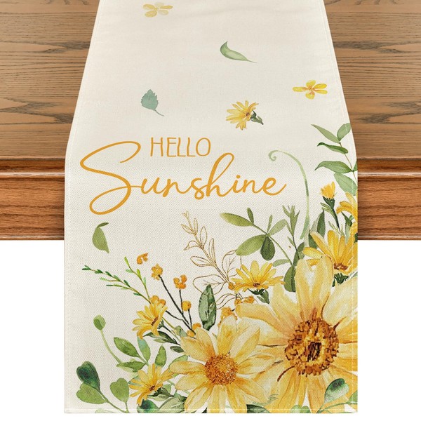 Artoid Mode Hello Sunshine Sunflower Eucalyptus Summer Table Runner, Seasonal