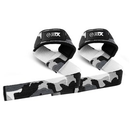 RTX Unisex Lifting Straps Strength Training Bodybuilding - Gym Deadlift Straps with Neoprene Padded Wrist, Non-Slip Grip for Weightlifting (Camo Grey)