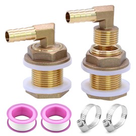 NVGFTG 2 Piece Tank Fitting Brass Tank Feedthrough 3/4 Inch Brass Water Butt Connection Set with Hose Nozzle, Hose Clamps, Teflon Tape (3/4 Inch)