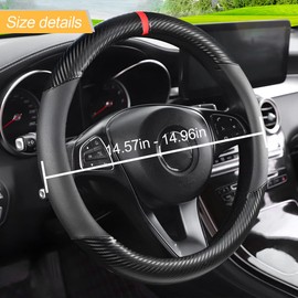 LoyaForba Carbon Fiber Car Steering Wheel Cover, Breathable Microfiber Leather for Women and Men, 15 inch Anti-Slip Odorless Steering Wheel Protector, Universal Fit for Most Vehicles (Black)