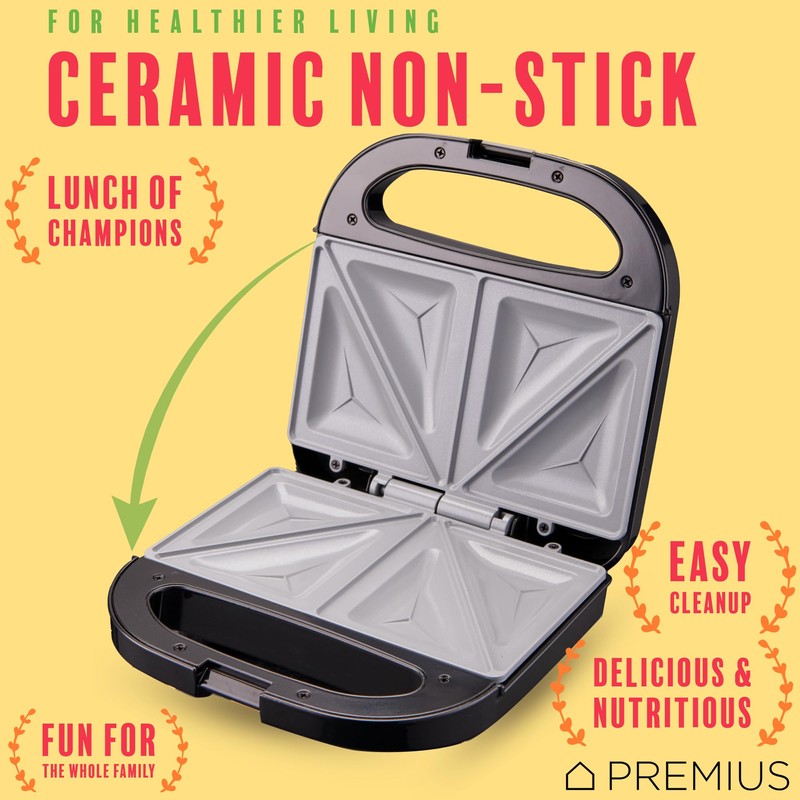 PREMIUS Ceramic NonStick Double Slice Sandwich Maker, Indicator Lights, Cool