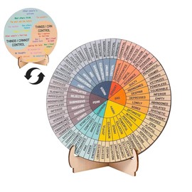 FANGWSSIBEI Feelings Wheel with Stand, Double-Sided Mental Health Emotion Chart, Home Office Emotions wheel, Therapist Gift for Women & Men Home Office Decor
