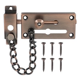 MECCANIXITY Slide Bolt Gate Latch with Chain Door Guard Lock, Door Lock Latch with Anti-Theft Spring Button Security Inside Doors with 6 Pcs Screws for Home Hotel Apartment, Dark Red