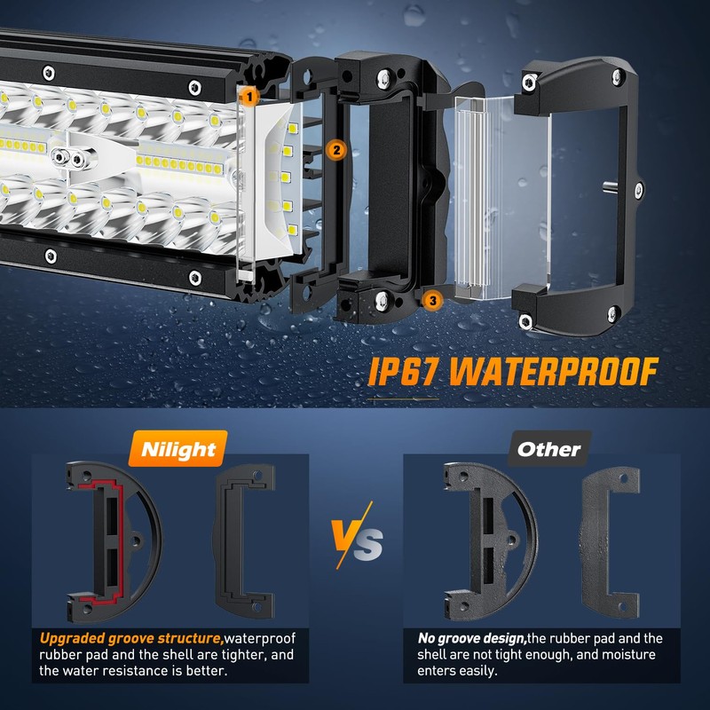 Nilight Side Shooter LED Light Bar 2PCS 7 Inch Triple