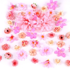 Yolev Small Flowers for Crafts Pink Mini Artificial Fake Flowers for Decoration 4.5-14cm Fabric Silk Faux Flower Heads Bulk for Wedding Party Baby Shower DIY Decor Home Party Decoration 48 Pcs
