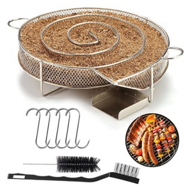 Stainless Steel Smoke Generator, Cold Smoke Generator, Round Smoke Generator with 5 Meat Hooks + 2 Cleaning Brushes, for Barbecues, Kettle Barbecue and Smoker Oven