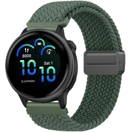 Meliya Braided Nylon Band for Garmin Vivoactive 6/Vivoactive 5/Vivoactive 3 Watch Bands, 20mm Stretchy Replacement Strap for Venu/Venu Sq,Forerunner 55/158/165/245/645,Galaxy Watch 7/6/5/4 (Green)