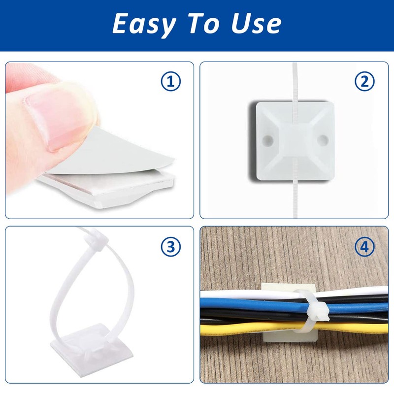 Strong Back-Glue Self Adhesive Cable Zip Tie Mounts Kit -