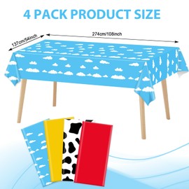 4Pcs Cartoon Story Tablecloth Birthday Party Decor Toy Inspire Game Story Tablecloth Plastic Blue Sky White Cloud Tablecover Boy Story Baby Shower Decorations for KIds Cartoon Party Supplies108x54in