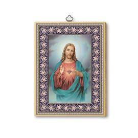 Fratelli Bonella | Sacred Image on Poplar MDF Wood, 6 mm of the Sacred Heart of Jesus, Made in Italy