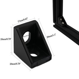 20pcs Black 2020 Series 1720 Aluminum Profile Corner Bracket with 40pcs M5 T Nuts +40pcs M5 Screws + 1pcs Wrench for Slot 6mm 20S Aluminum Rail Accessories
