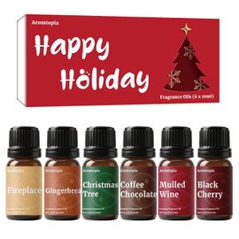 Fragrance Oil Holiday Set, Aromtopia Essential Oils for Candle Soap Making, 6x10ml, Diffuser Oils Scents, Winter Fragrance Oils, Christmas Tree, Coffee Chocolate, Black Cherry, More