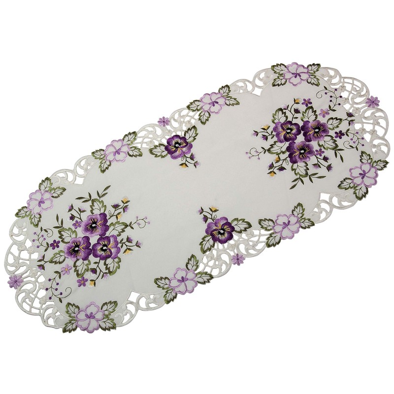 Quinnyshop Purple Pansy Embroidery Table Runner Tablecloth Cushion Cover Choice