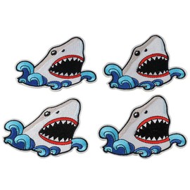 YYlingx 4 Pcs Embroidered Great White Shark Shape Patches Iron on Marine Animal Patch DIY Clothing Accessories for Clothes,Backpack,Hats,Jeans