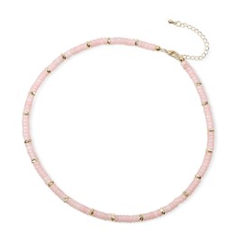 COAI Women's Choker Pearl Necklace with Crystal Beads, Stone, Pink Opal