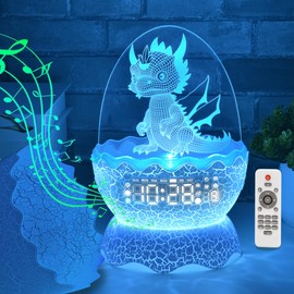 Dragon Egg Alarm Clock with Night Light White Noise Bluetooth Speaker, Dragon Clock 16 Color Decor Light with Remote Control /Timer /Dim，Dragons Gifts Birthday Xmas Holiday Gift for Kids/Boys/Girls