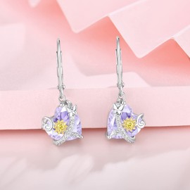 Oskani Sunflower Dangle Drop Leverback Earrings for Woman 925 Sterling Silver Cubic Zirconia Birthstone Jewelry for Valentines, Mothers Day, Cubic Zirconia Sterling Silver, Cubic Zirconia