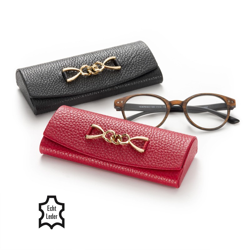 FEFI - Real Leather Glasses Case with Appliqué and Cleaning