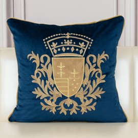 Aeckself Luxury Embroidery Velvet Pillow Cover 20x20 Inch, European Shield Throw Pillow Cover Home Decorative for Couch Bedroom Living Room, Navy Blue