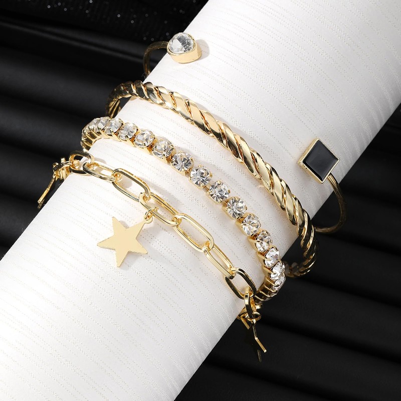 4 Pcs Gold Bracelet for Women, Dainty Sparkle Full Diamond