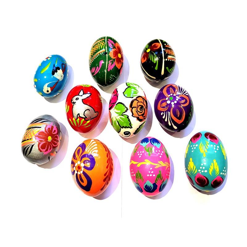Wooden World - Set of 10 Wooden Easter Eggs Hand