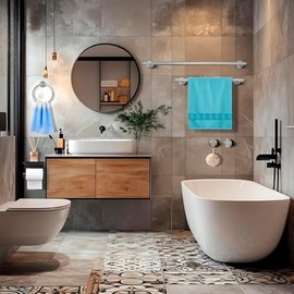 8 Piezas Juego de Accesorios de Baño, 1Toallero Baño  2Portarrollos para Papel 1 toallero de anill 4 Ganchos, 304 Acero Inoxidable, Adecuado para