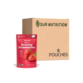 Sur Nutrition Organic Crunchy Freeze-Dried Strawberry Fruit Slices – 100% Real Fruit, No Added Sugar, Gluten-Free, Vegan – Perfect for On-the-Go, Smoothies, and Baking (8-Pack)