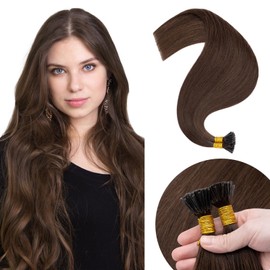 Elailite I Tip Hair Extensions Real Human Hair 100 Strands 50g Cold Fusion Remy Hair Straight - (#4 Medium Brown, 22 Inch)