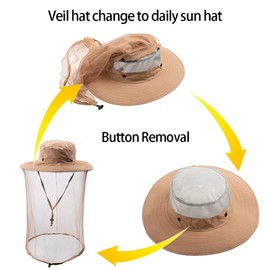 Fishing weedeating Hat Sun Protection Hat Mosquito Head Net for Outdoors Hat with Hidden Net Mesh Khaki
