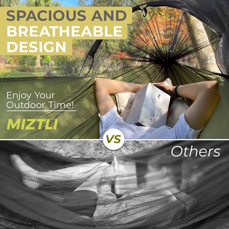 Miztli Camping Hammock -Portable Hammock w/Spacious Net & Tree Straps