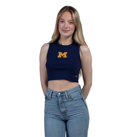 Hype & Vice Cut-Off Tank for Women - University of Michigan Top for Women, Cropped Fit Tank Top, College Shirts for Game Days - Navy, Small
