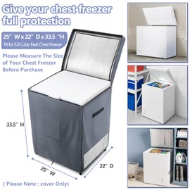 Deep Freezer Covers for Outside,Heavy Duty 600D Durable Chest Freezer Cover Waterproof,Outdoor Freezer Covers for Outside 5.0 Cubic Feet Chest Freezer,Top Can Be Opened(25"W x 22"D x 33.5"H,Grey)