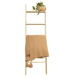 HYBDAMAI Blanket Ladder, 5-Tier Wooden Quilt Stand, Decorative Ladder Shelf, Leaning Shelf, Wall Leaning Blanket Ladder Towel Storage Rack for Living Room (Natural)