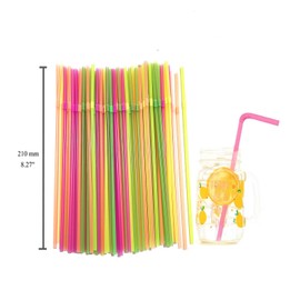 100 Counts Mixed Solid Color Plastic Bendy Straw for Drinking, Diameter 5 MM Length 21 CM (8.27 Inches), Soft & Thin & Small