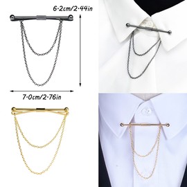 LONGHAO Set of 3 collar bar pins, tie collar pin, men's shirt collar clip, collar bar with chain, tie pins for men, suit accessories, for Valentine's Day, anniversary, party, meeting, date, Alloy,