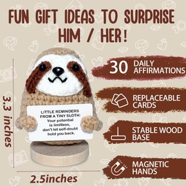 Emotional Support Nuggets Crochet Plush Inspirational Positive Crochet Sloth Animals Mental Health Gifts for Women College Student Birthday Graduation Stuffers