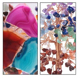 Nupuyai 7 Chakra Crystal Tree with Agate Slices Base, Gemstone Tree, Tree of Life, Money Tree, Lucky Tree for Table, Office, Feng Shui Decoration