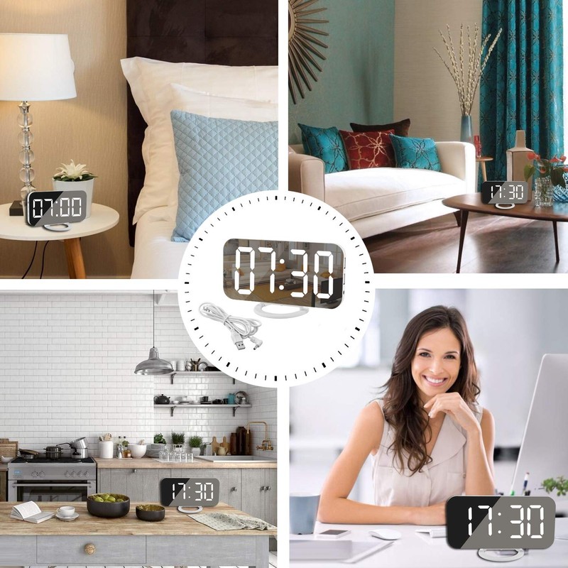 SZELAM Digital Clock Large Display, LED Electric Alarm Clocks Mirror