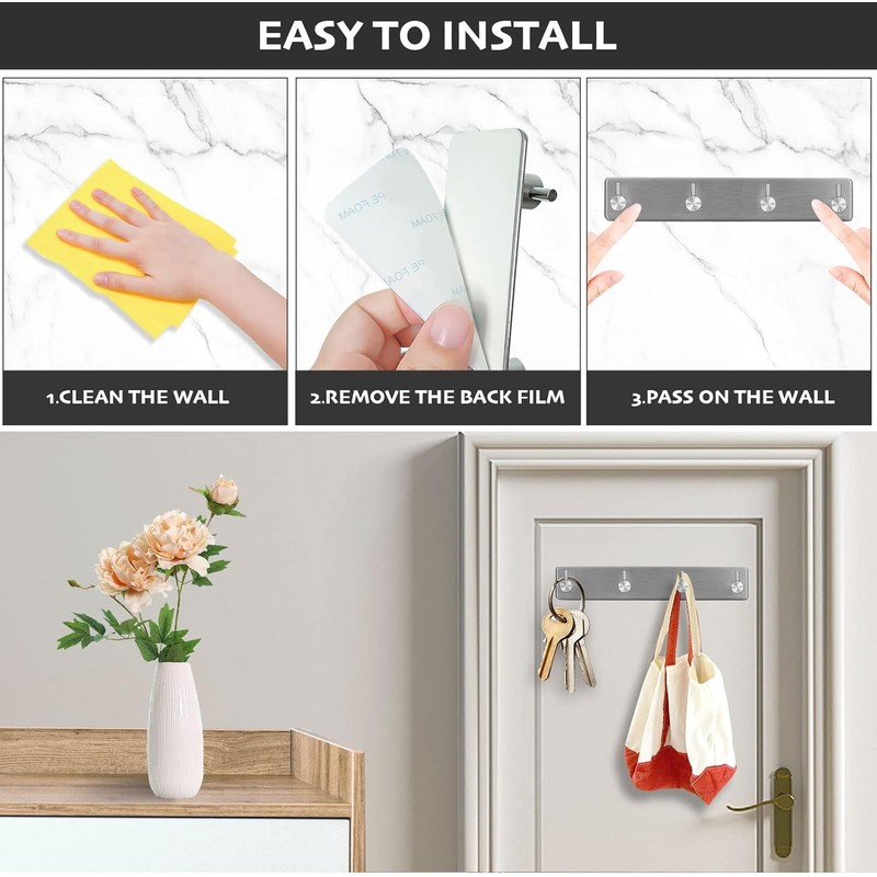 Wapodeai Wall Hooks for Hanging - 4 Hooks, Suitable for