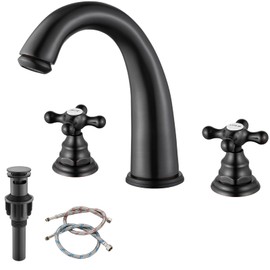 gotonovo 8 inch Widespread Bathroom Sink Faucet 3 Hole Bathroom Faucets for Sink 2 Cross Handles Bathroom Sink Fixtures Deck Mount with Pop Up Drain Water Lines HOT and Cold Label Oil Rubbed Bronze