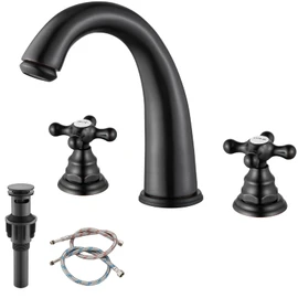 gotonovo 8 inch Widespread Bathroom Sink Faucet 3 Hole Bathroom Faucets for Sink 2 Cross Handles Bathroom Sink Fixtures Deck Mount with Pop Up Drain Water Lines HOT and Cold Label Oil Rubbed Bronze