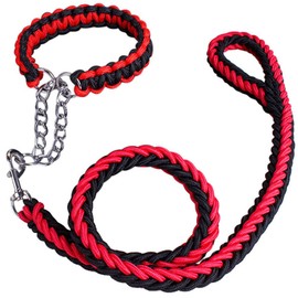 True Face Dog Leads Pet Leash with Dogs Chain Coupler Splitter Strong Harness Puppy Collar Black/Red Small