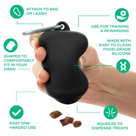 Springer Dog Treat Pouch for Effort-Free Squeeze Dispensing - Easy-fill, Food-Grade Silicone Treat Pouches for Pet Training - Includes Carabiner-Black