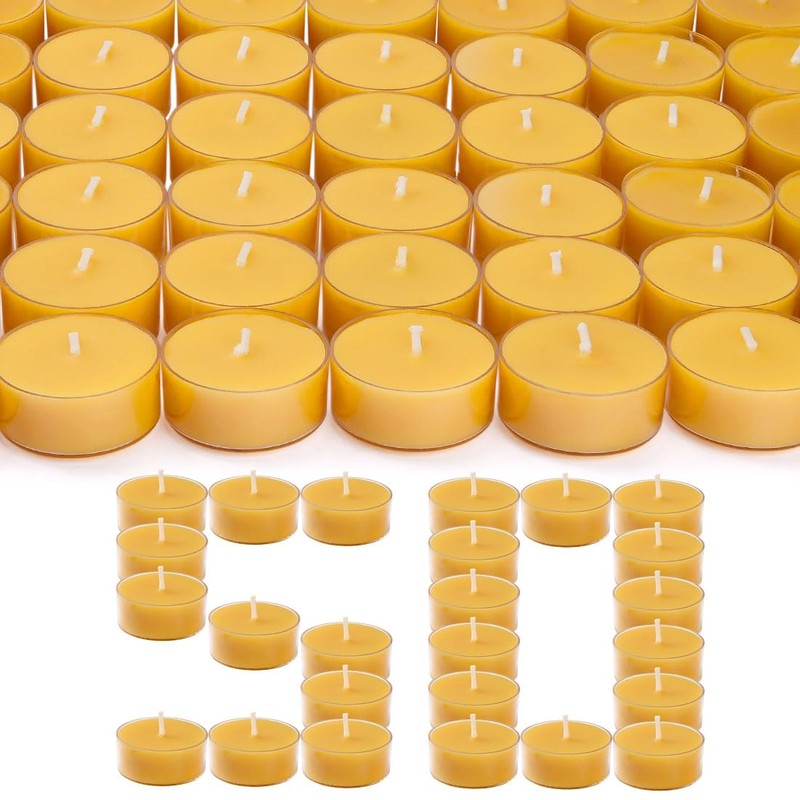 Pure Beeswax Tealight Candles | 50 Pack Natural Unscented Beeswax