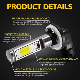 AUXLIGHT 881 889 886 894 862 896 898 LED Fog Light Bulbs 6000K Xenon White, Super Bright High Power COB Chips LED Fog Daytime Running Lights DRL Bulbs Replacement for Cars, Trucks (Pack of 2)