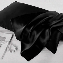 Zippered Satin Pillowcases, Super Soft and Luxury Standard Pillow Cases Set of 2 (Two Pack Standard, Black)