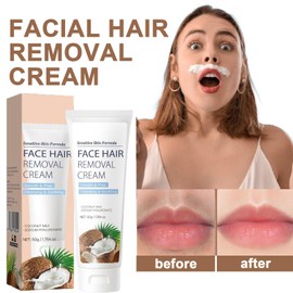 Facial Hair Removal Cream for Women, Coconut Facial Depilatory Cream for Sensitive Skin Hair Remover for Upper Lip and Chin for Face Cleansing & Soothing, Gentle and Non-irritating 1.76 Oz