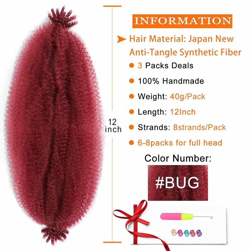 Burgundy Afro Twist Hair 12 Inch Burgundy Marley Braiding Hair